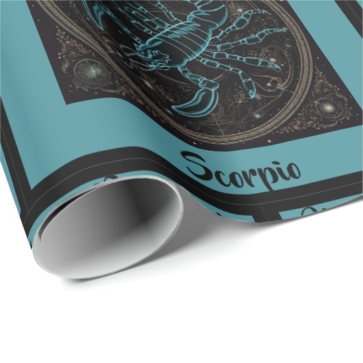 蠍座〔占星術の〕十二宮図誕生日名前の追加ティール(緑がかった色)&ブラック ラッピングペーパー (ロールコーナー)