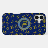 蠍座〔占星術の〕十二宮図+星占い記号パターンGld+ブルース iPhoneケース (裏面横)