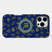 蠍座〔占星術の〕十二宮図+星占い記号パターンGld+ブルース iPhoneケース (裏面横)