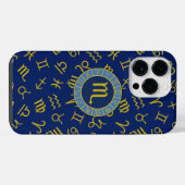 蠍座〔占星術の〕十二宮図+星占い記号パターンGld+ブルース iPhoneケース (裏面横)