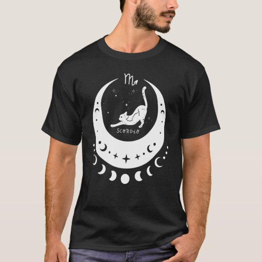蠍座 占星術 サイン 猫 三日月 Tシャツ (正面)