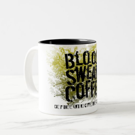 血おもしろい汗とコーヒーまたは涙になる ツートーンマグカップ (正面左)
