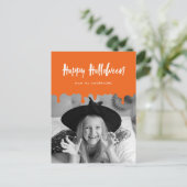 血が滴るオレンジ色のハロウィン写真 シーズンポストカード (スタンド正面)