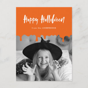 血が滴るオレンジ色のハロウィン写真 シーズンポストカード