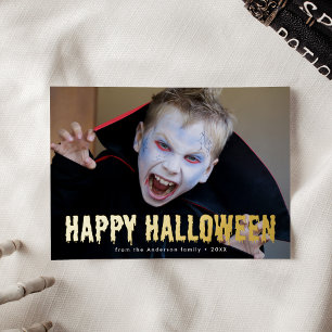 血が滴るハッピーハロウィン 写真入りグリーティングカード 箔シーズンカード