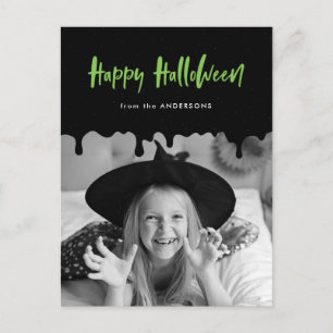 血が滴るブラックとライムグリーンのハロウィン写真 シーズンポストカード