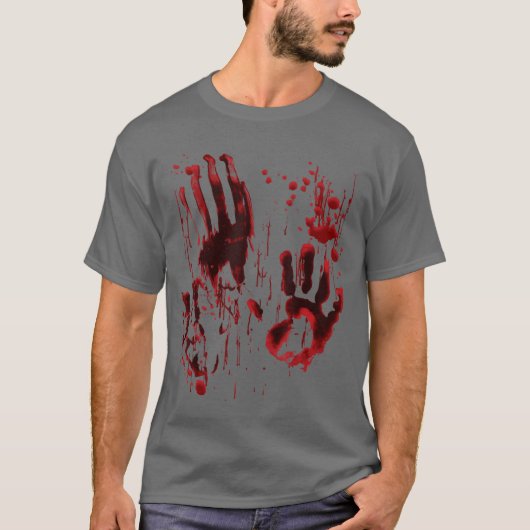 血しぶき 血まみれの血の手形 ゾンビ Tシャツ (正面)