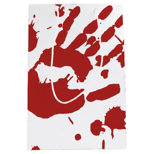 血ぬれた手のプリントハロウィーントリックまたは治療 ミディアムペーパーバッグ (正面)