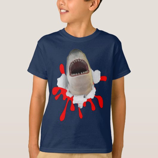 血の付いた白いサメTシャツ Tシャツ (正面)