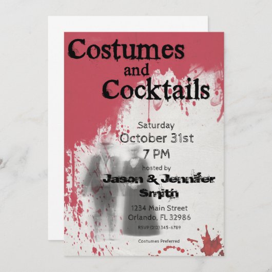 血の幽霊の大人のハローウィンパーティの招待状 招待状 (正面/裏面)