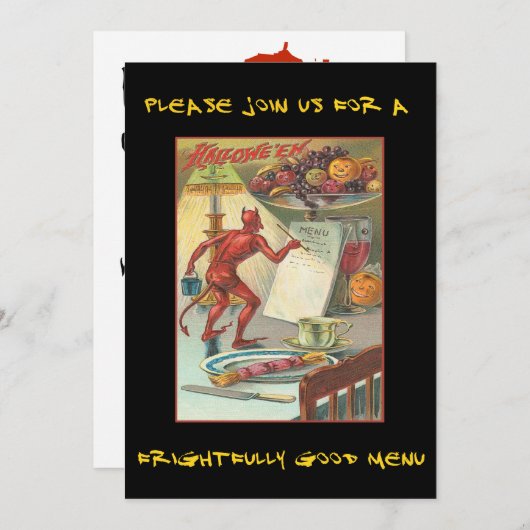 血の文字を持つハローウィンパーティのヴィンテージの悪魔 招待状 (正面/裏面)