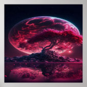 血の月が昇っている。紫色のピンクの月のファンタジー ポスター (正面)