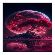 血の月が昇っている。紫色のピンクの月のファンタジー