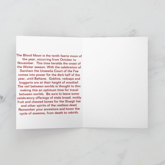 血の月のハロウィンの妖精の挨拶状ハロウィン カード (内部)