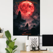 血の月の墓地 ハロウィン ダーククローク ポスター (ホームオフィス)