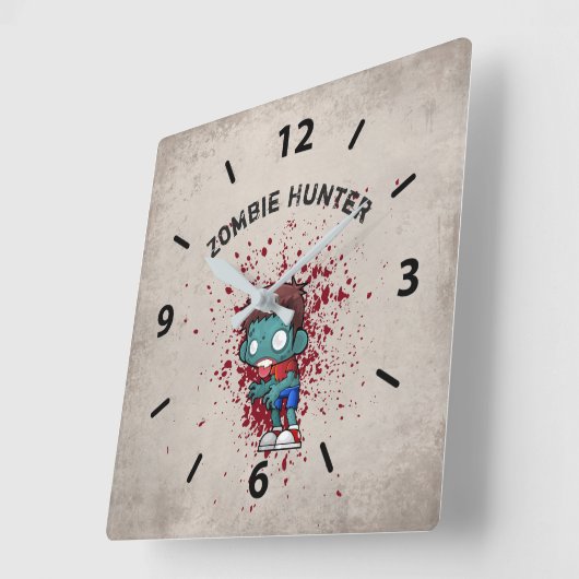 血の気持ち悪いゾンビハンター(ばちゃばちゃ)跳ねるクール気味悪い スクエア壁時計 (傾斜)