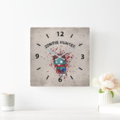 血の気持ち悪いゾンビハンター(ばちゃばちゃ)跳ねるクール気味悪い スクエア壁時計 (ホーム)