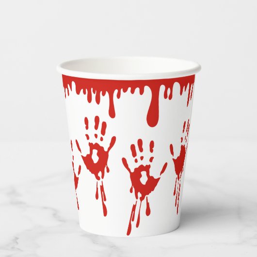血の滴り落ちるハンドプリントハロウィン 紙コップ (裏面)