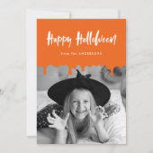 血の滴るオレンジ色のハロウィンフォトカード (正面)