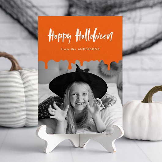 血の滴るオレンジ色のハロウィンフォトカード