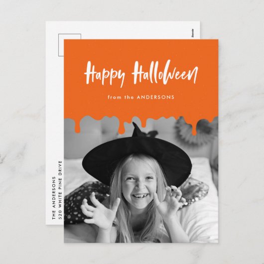 血の滴るオレンジ色のハロウィーンの写真 シーズンポストカード (正面/裏面)