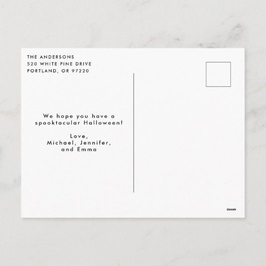 血の滴るオレンジ色のハロウィーンの写真 シーズンポストカード (裏面)