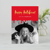 血の滴る赤い写真ハロウィーン 箔シーズンカード (立ち正面)