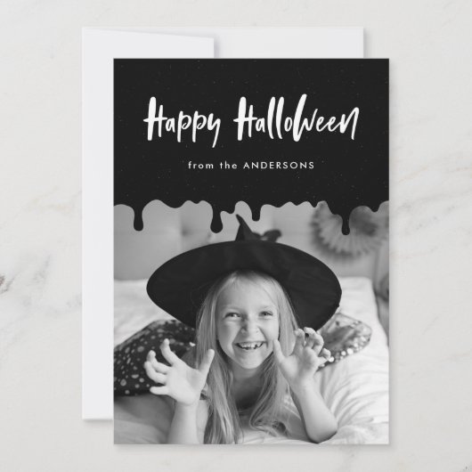 血の滴る黒いハロウィーンフォトカード (正面)