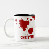 血の滴る(ばちゃばちゃ)跳ねるの恐怖 ツートーンマグカップ (左)