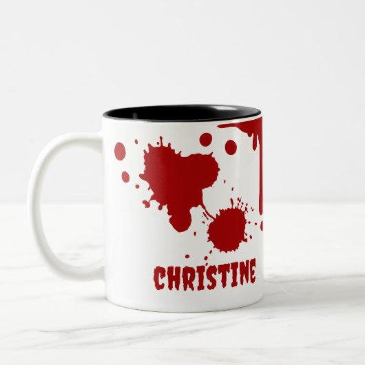 血の滴る(ばちゃばちゃ)跳ねるの恐怖 ツートーンマグカップ (左)