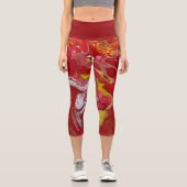 血の燃えるような色合い赤、オレンジ、白 カプリレギンス (正面)