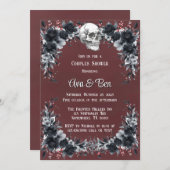 血の赤いゴシック色の黒いフローラカップルのシャワー 招待状 (正面/裏面)