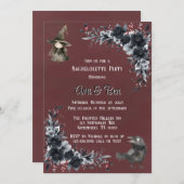 血の赤いゴシック色の黒いフローラバチェロレッテ 招待状 (正面/裏面)