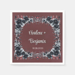 血の赤いゴシック色の黒いフローラ結婚ズ スタンダードカクテルナプキン