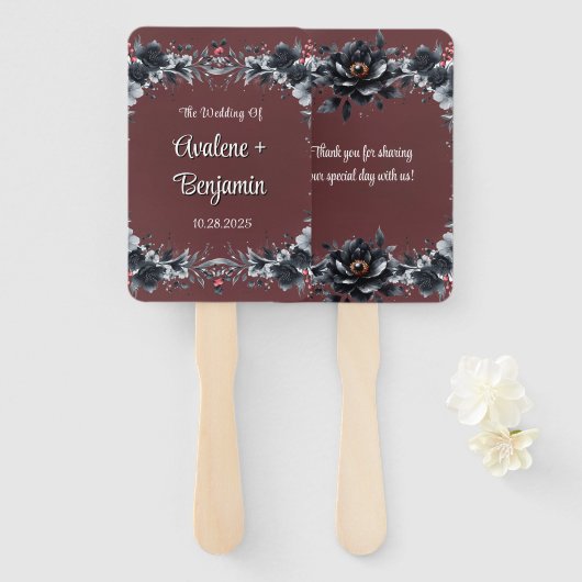 血の赤いゴシック色の黒いフローラ結婚ズ ハンドファン (正面&裏面)