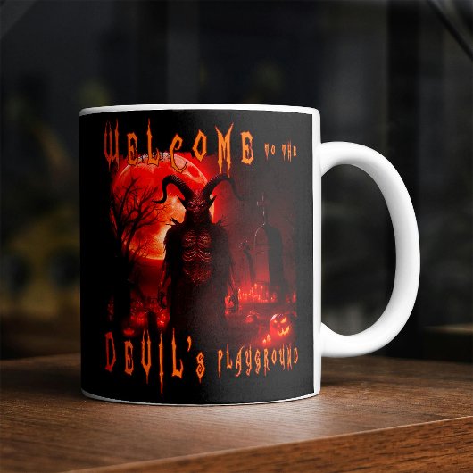 血の赤い月と夜の墓地の悪魔サタン コーヒーマグカップ