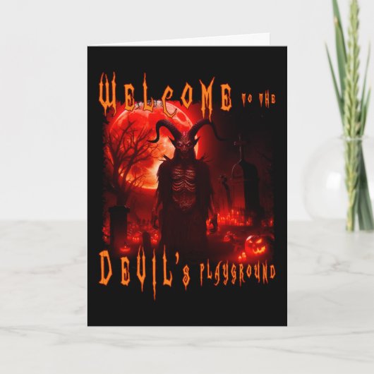 血の赤い月と夜の墓地の悪魔サタン サンキューカード (正面)