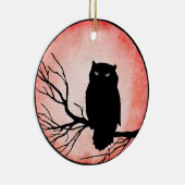 血の赤い水色の月を持つ怖いヴィンテージフクロウ セラミックオーナメント (右)