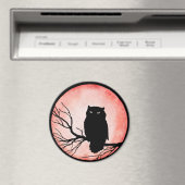 血の赤い水色の月を持つ怖いヴィンテージフクロウ マグネット (インサイチュ (食洗機))