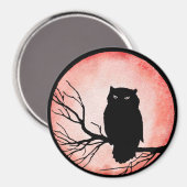 血の赤い水色の月を持つ怖いヴィンテージフクロウ マグネット (正面/裏面)