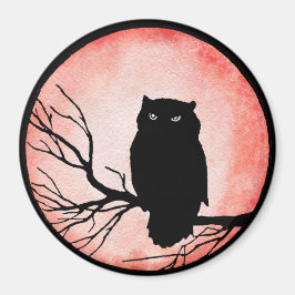 血の赤い水色の月を持つ怖いヴィンテージフクロウ マグネット