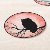 血の赤い水色の月を持つ怖いヴィンテージフクロウ ラウンドペーパーコースター (アングル)