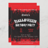 血の赤い濃いヴィンテージハロウィンの誕生日 招待状 (正面/裏面)