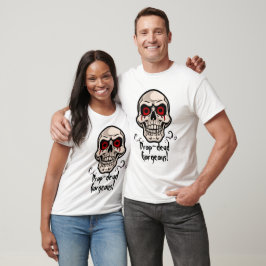 血の赤い目のハロウィーンを持つ不気味な不気味なスカル Tシャツ