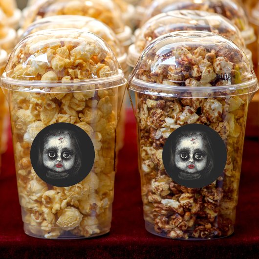 血の飛び散るハロウィン付き不気味なゴシック人形 ラウンドシール