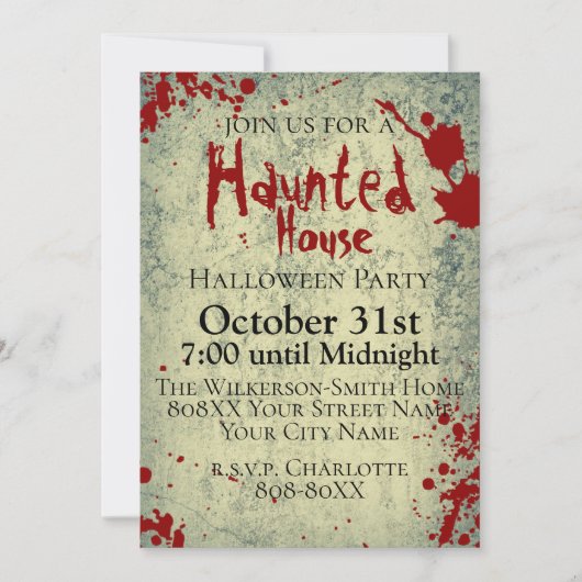 血の飛沫がついたコンクリートの怖いハロウィン 招待状 (正面)