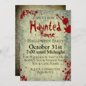 血の飛沫がコンクリートを汚す不気味なハロウィン 招待状 (正面/裏面)