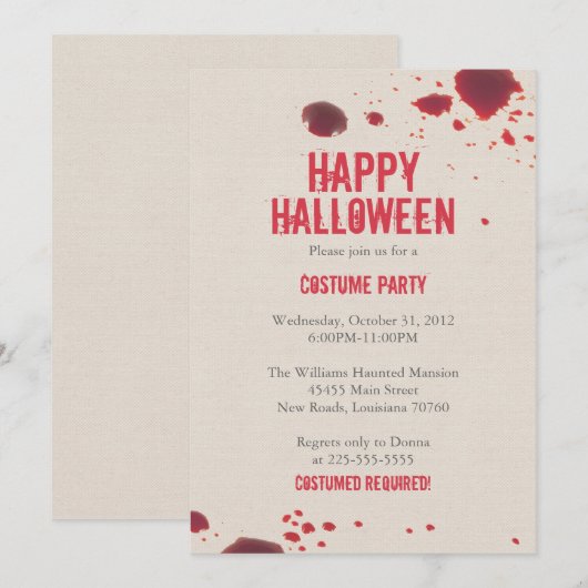 血の飛沫 | ハロウィン 招待状 (正面/裏面)