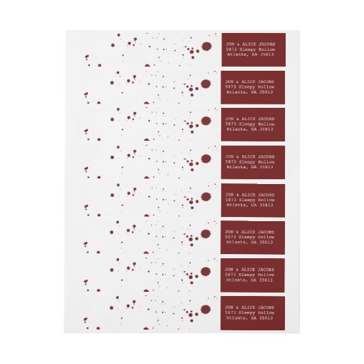 血の(ばちゃばちゃ)跳ねるのハロウィンの覆いの差出人住所ラベル ラップアラウンドラベル (シート)