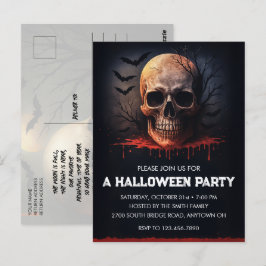 血まみれのドクロのハロウィンパーティー招待状ポストカード ポストカード